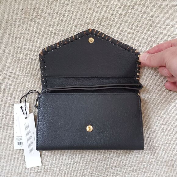 Aimee Kestenberg 'Spello' Leather Whipstitch Wristlet Wallet in Black/Leopard - Picture 11 of 14